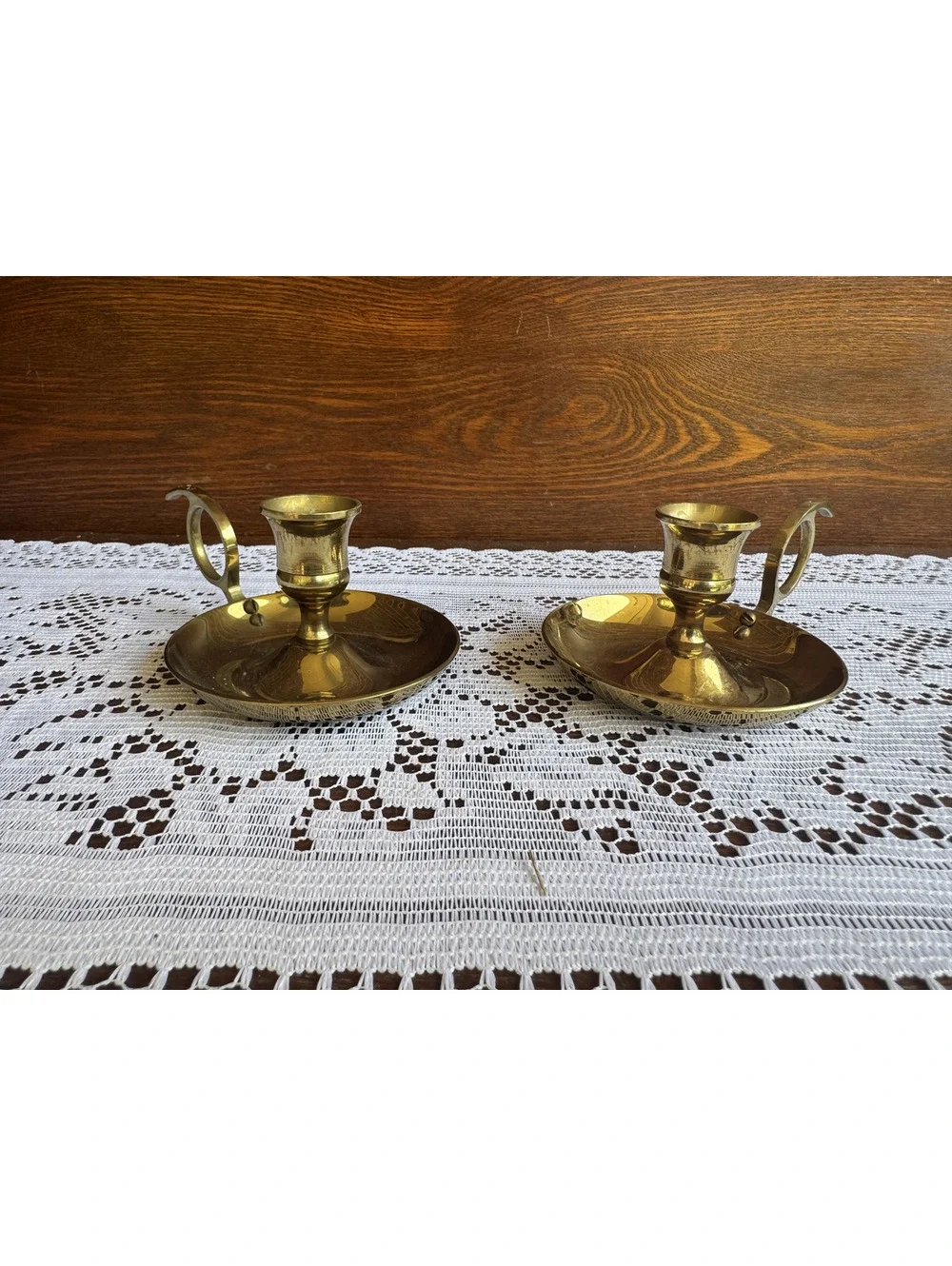 Pair of Vintage Brass Chamberstick Candle Holders